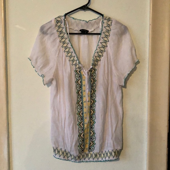 AB Studio White short sleeve top with Aztec print - Picture 1 of 3